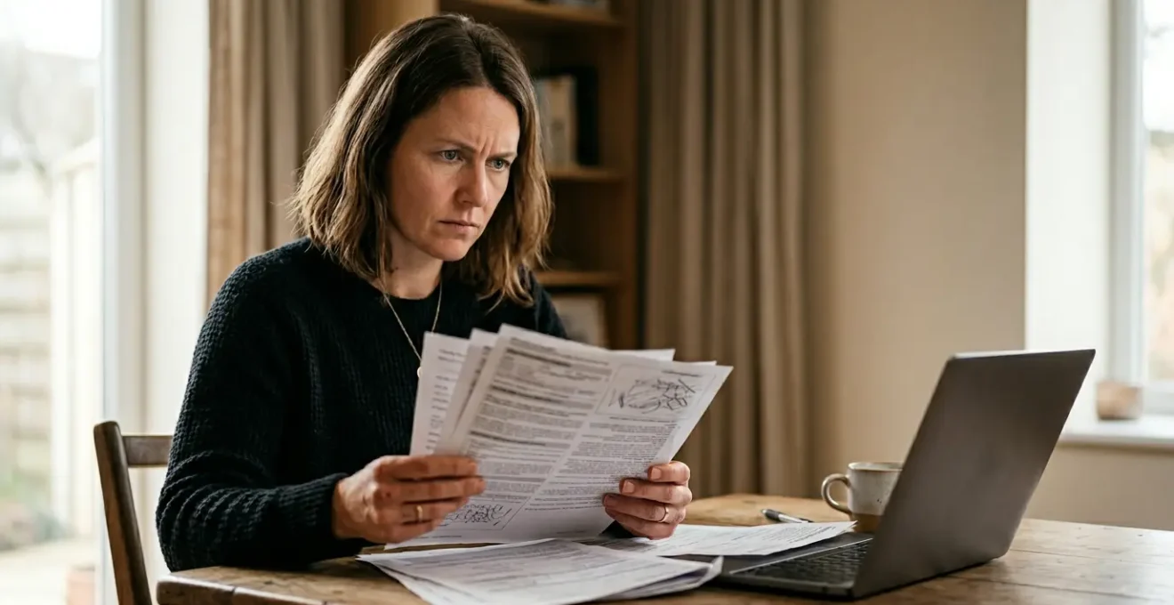 Conducteur examinant des documents d'assurance automobile dans un environnement épuré