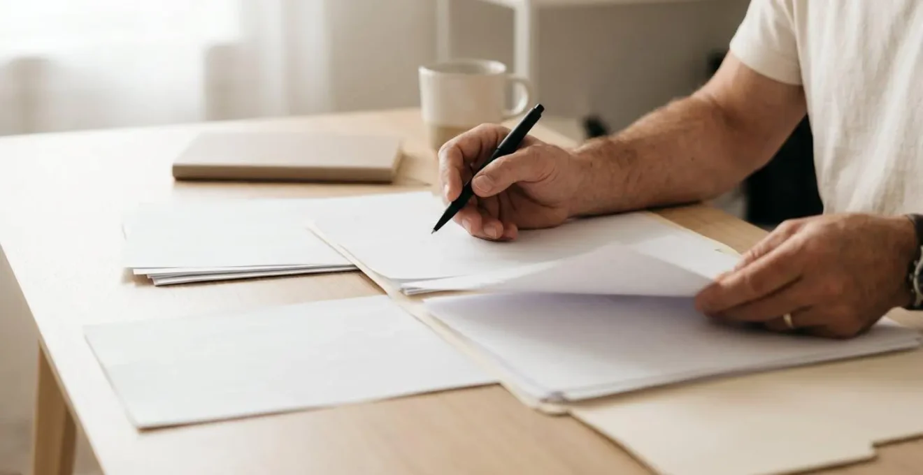 Représentation visuelle du parcours de contestation auprès d'un assureur avec documents et échanges professionnels