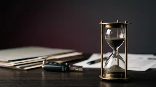 Scène symbolisant l'urgence temporelle en assurance automobile avec les conséquences de non-respect des délais