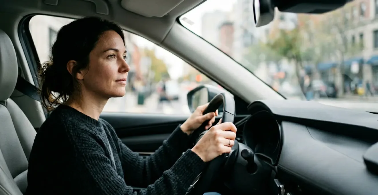 Conducteur réfléchissant au choix entre garanties auto et coûts de franchise pour voiture citadine