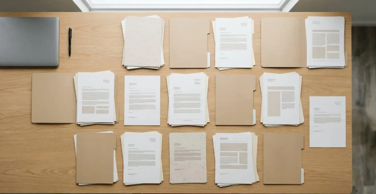 Documents officiels d'assurance disposés sur un bureau avec éclairage naturel