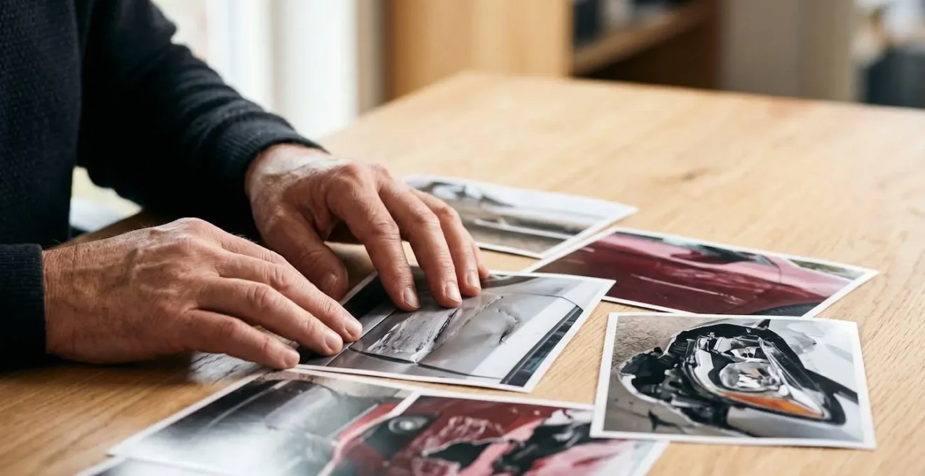 Expert automobile analysant des photographies de dommages sur véhicule pour expertise à distance