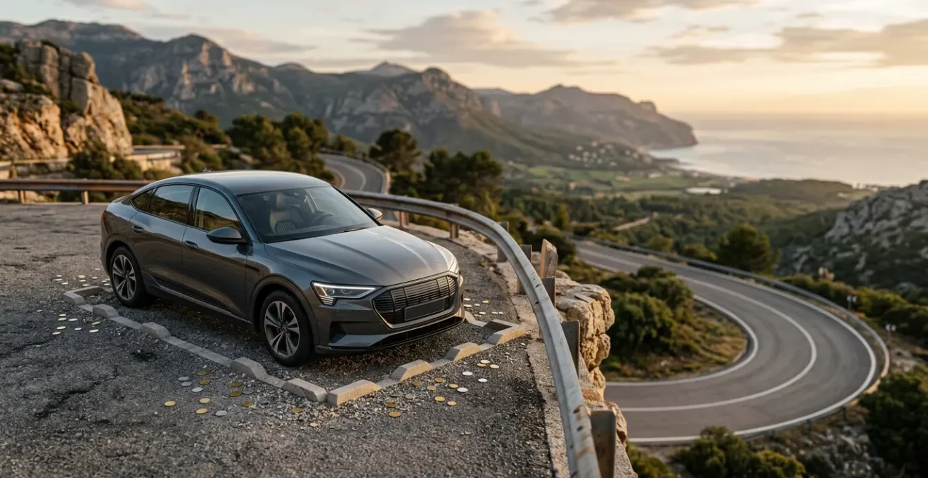 Véhicule après une sortie de route, symbolisant la protection financière offerte par la garantie dommages tous accidents