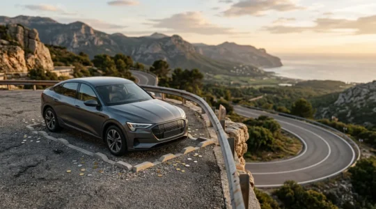 Véhicule après une sortie de route, symbolisant la protection financière offerte par la garantie dommages tous accidents