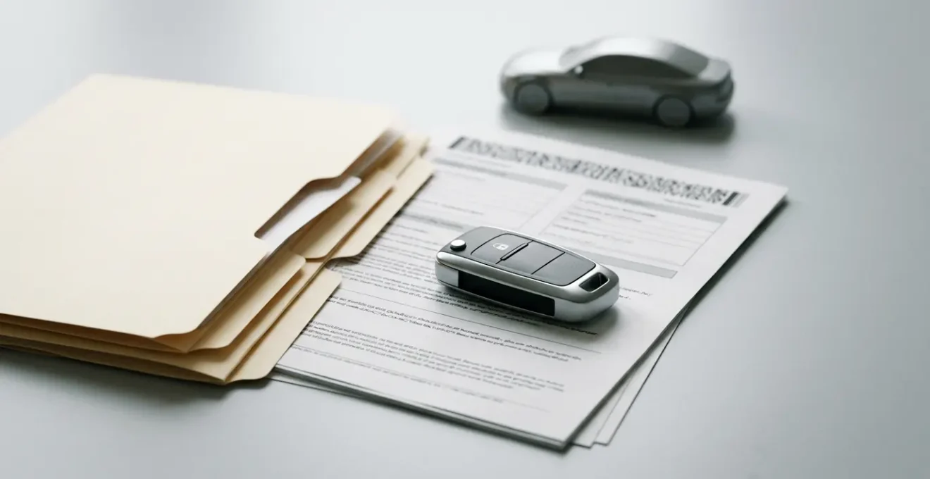 Concept financier d'indemnisation automobile avec documents et véhicule