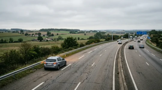Véhicule immobilisé sur bande d'arrêt d'urgence d'une autoroute en situation de panne