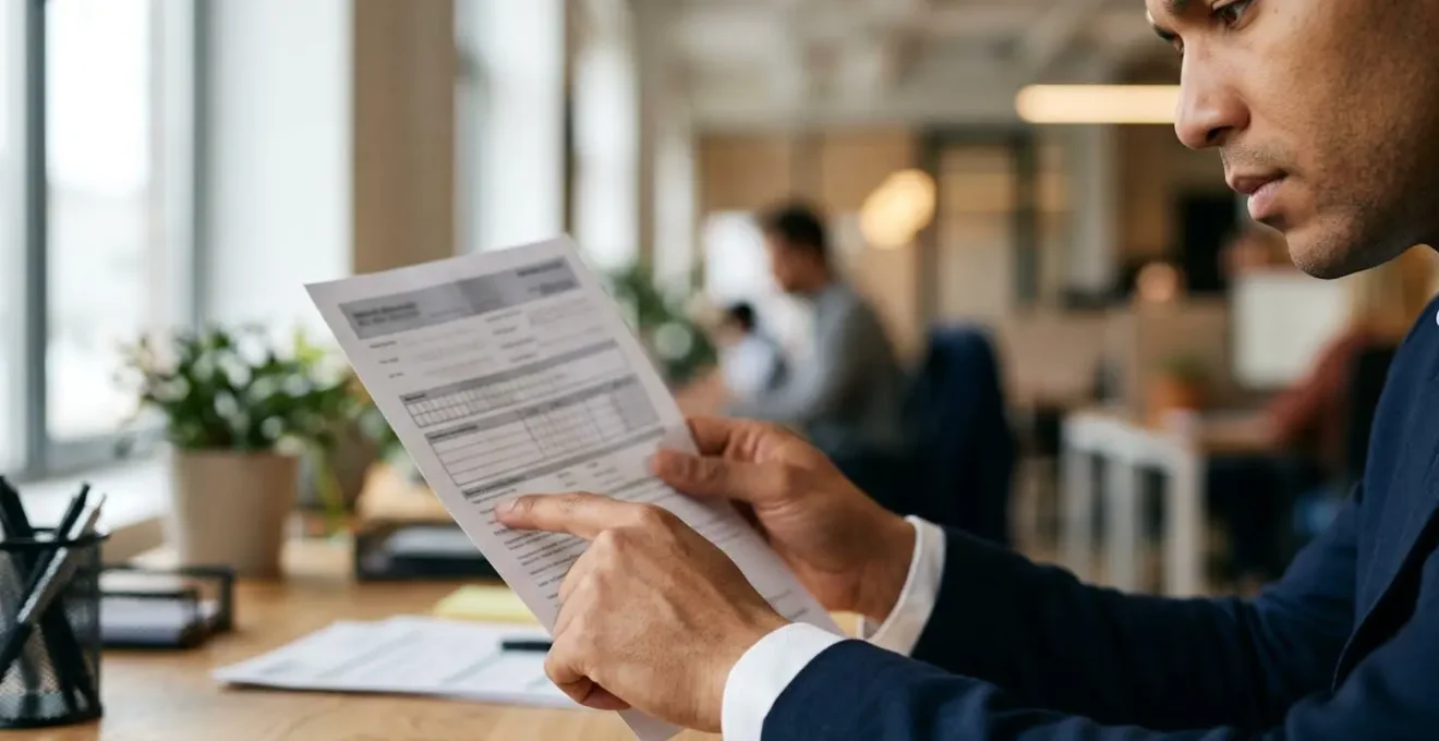 Document bancaire officiel sur un bureau administratif avec éléments de traitement
