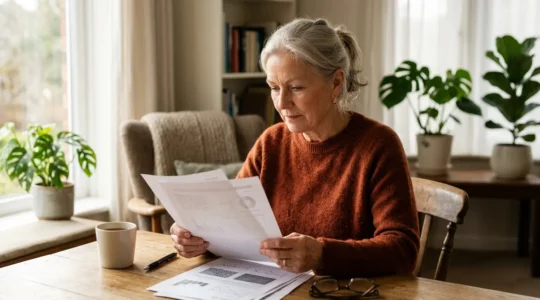 Conducteur senior consultant attentivement des documents d'assurance automobile