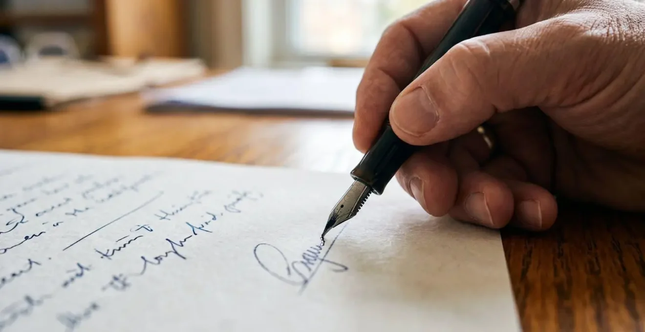 Gros plan sur une main signant un document d'accord amiable avec un stylo