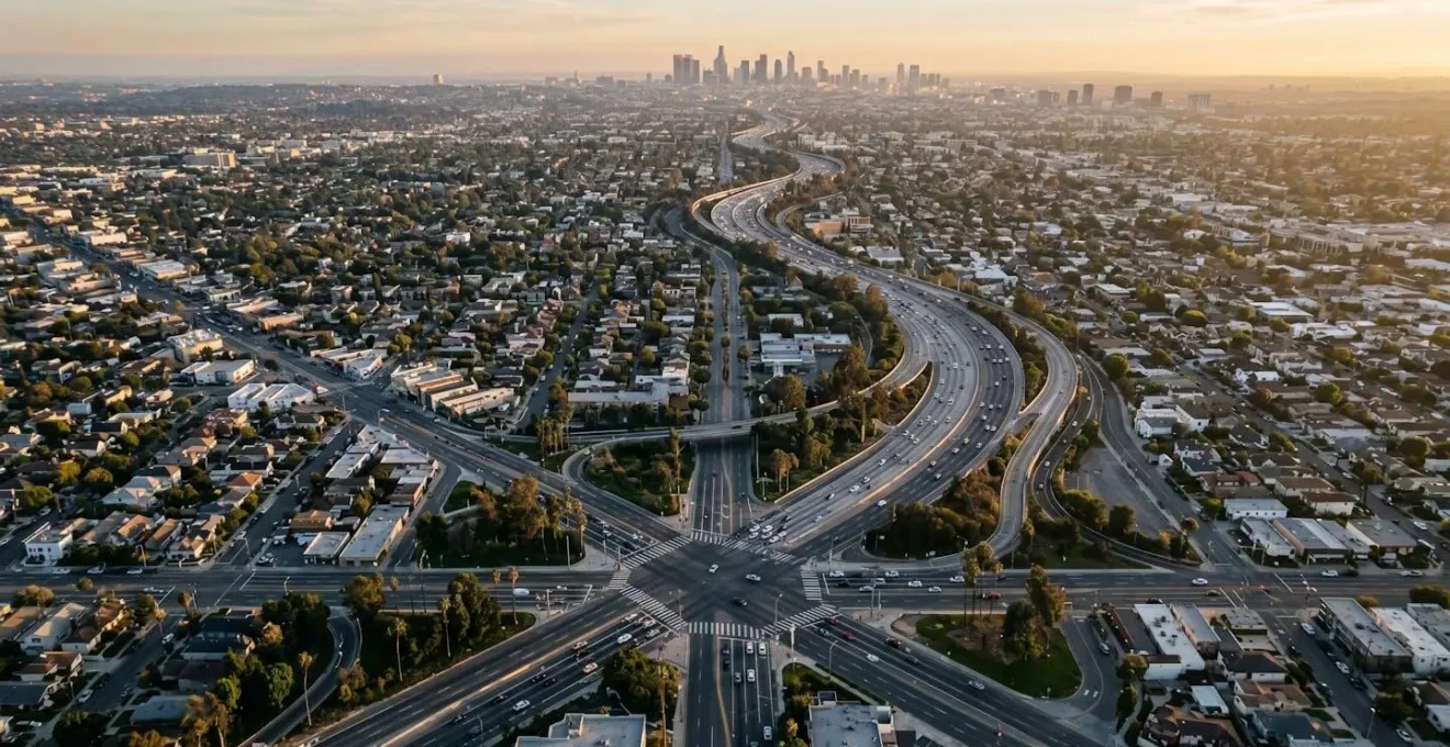 Vue aérienne d'un trajet urbain symbolisant le changement de distance domicile-travail