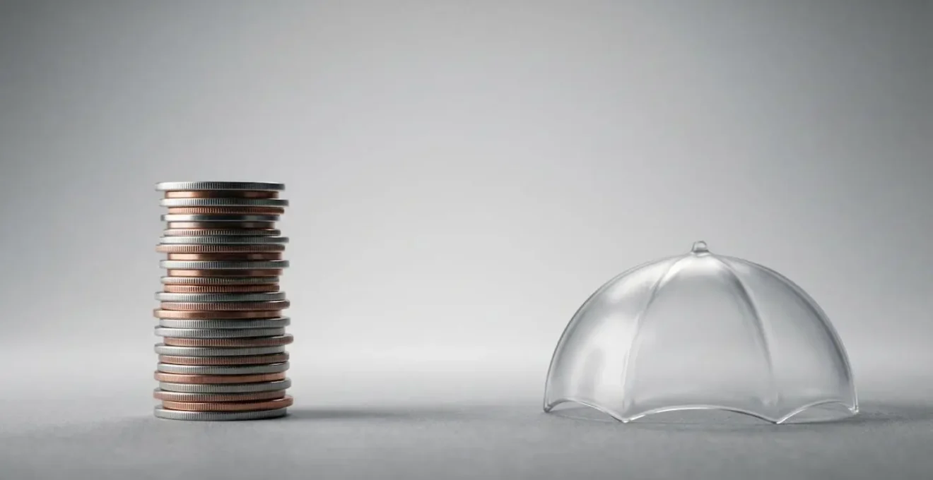 Composition symbolique représentant l'équilibre entre coûts d'assurance et niveau de couverture